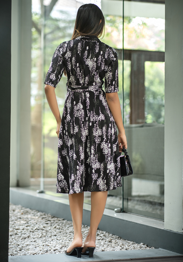 FLARA BLACK PRINTED DRESS